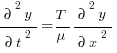 {\partial^2y}/{\partial t^2}=T/mu {\partial^2y}/{\partial x^2}