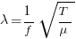 lambda=1/f sqrt{T/mu}