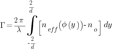 Gamma={2pi}/{lambda} int{-2/d}{2/d}{[n_eff(phi(y))-n_o]dy}