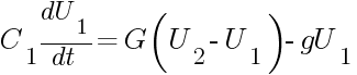 C_1{dU_1/dt}=G(U_2-U_1)-gU_1
