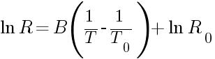 ln R = B(1/T-1/T_0) + ln R_0
